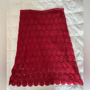 Garnet Hill - red eyelet midi skirt - size 14
